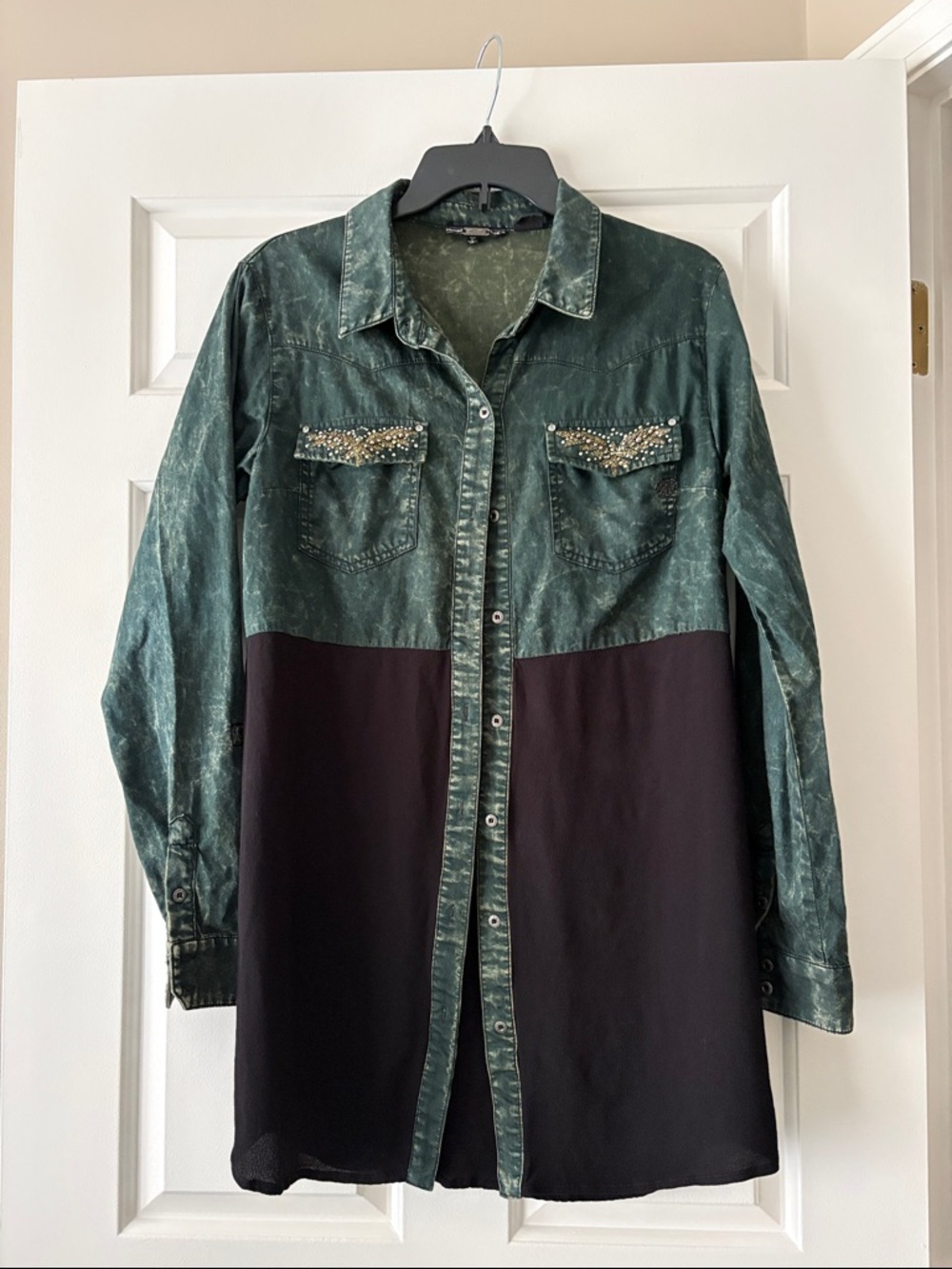 Miss Me Green & Black Two-Tone Embellished Shirt Jacket